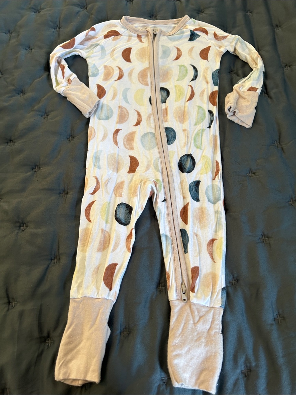 3 for $30 Little Sleepies Cream Footie with Multicolor Moon Print
